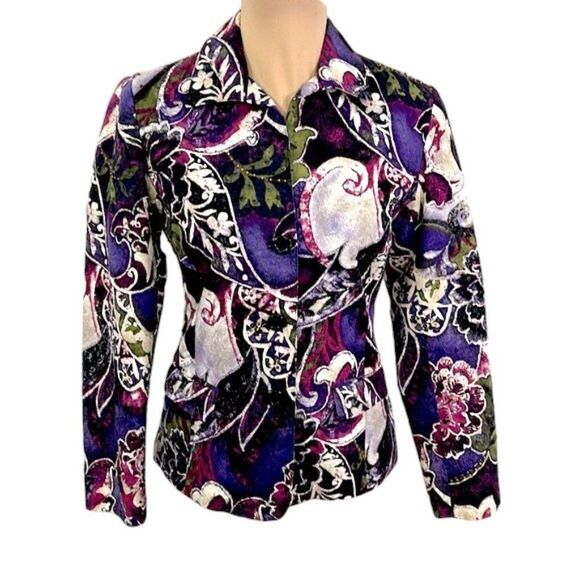Chico's Jacket Size 0 Size 4 Purple Paisley Floral Sequin Embellished - Picture 1 of 16